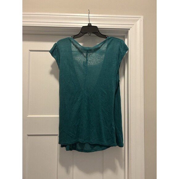 New &et Drape Crossover Teal GREEN Linen TOP Deep V neck Work Casual Size XL - Picture 4 of 4